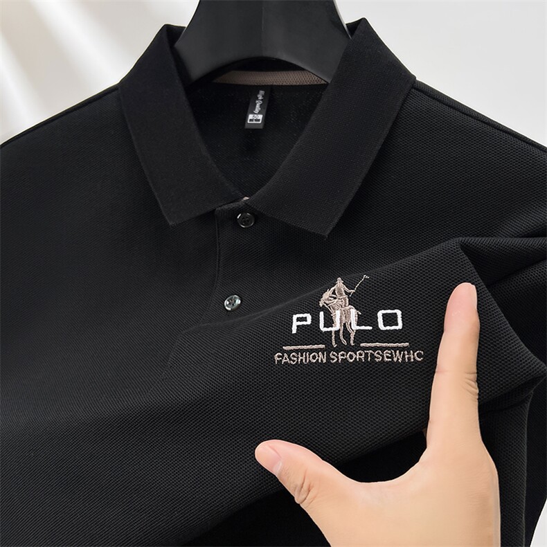 Polo衫长袖纯棉丝光珠地高端春秋季宽松翻领T恤图片