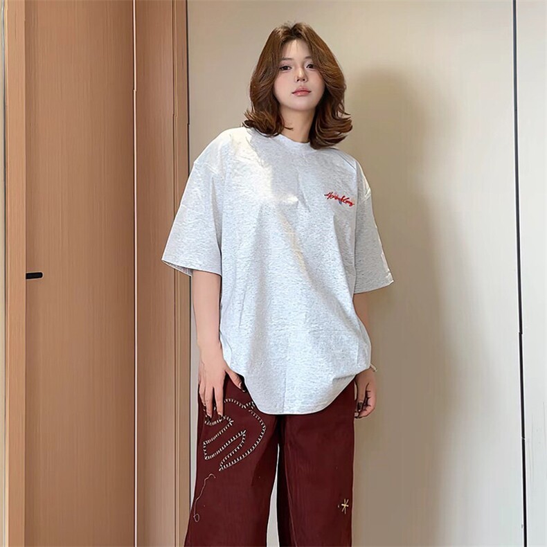 万针全刺绣工艺抖音得物高品质260克重磅纯棉双纱美式高街短袖T恤,男装T恤,电商A486