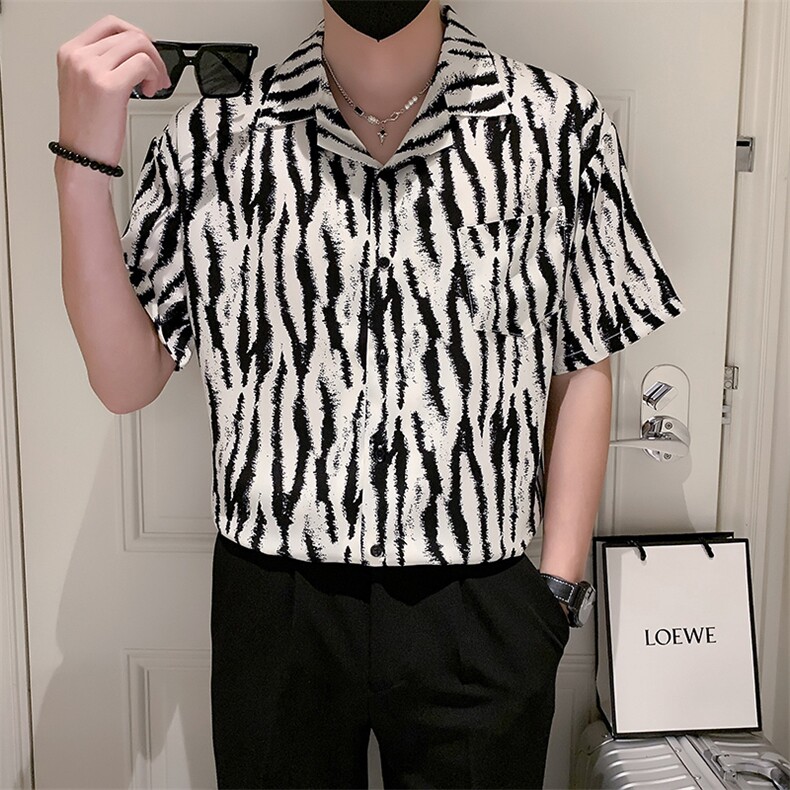 男士夏季轻熟风小V领印花宽松花衬衫301A-1/CS391/P55,男装衬衫,星座301A-1