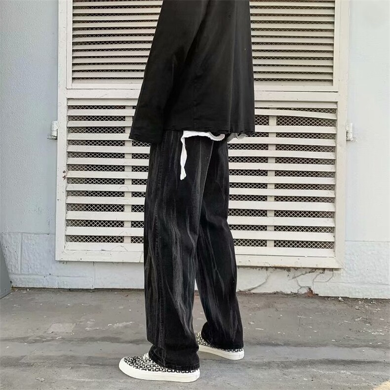 网红牛仔裤男潮牌宽松坠感阔腿高街长裤子痞帅拖地裤潮流k059-p40，男装牛仔裤，星座1008-1