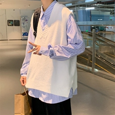 针织背心男大V领港风潮流2023秋冬季新款上衣宽松针织衫W1196-P38，男装针织衫/毛衣，星座412-3