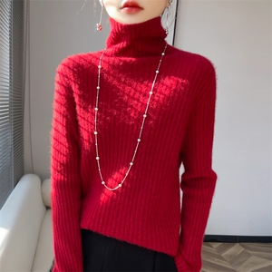 加厚高领羊毛衫女宽松套头毛衣大码秋冬新款针织打底衫图片