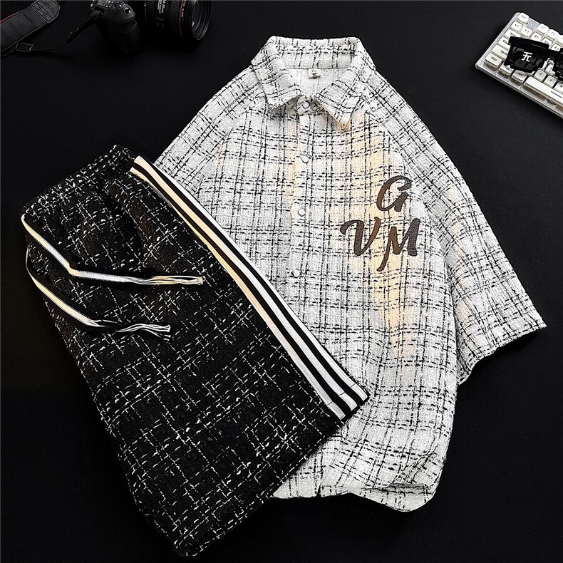 白底小香风短袖衬衣大码M-5XL情侣潮短袖衬衫男DCS9019P45控68，男装休闲套装，星座227-7