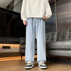 纯色牛仔裤男秋季水洗宽松直筒百搭阔腿休闲长裤W8001/P35，男装牛仔裤，星座506