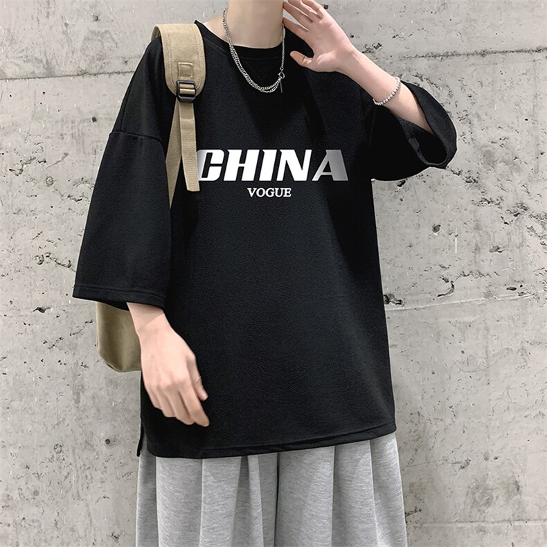 Q11001-P30春夏季七分袖t恤男大码五分袖男短袖中袖大皂风,男装T恤,电商A040