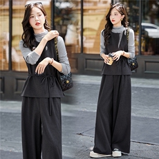 春秋套装裤女2025新款复古小香风绑带收腰打底衫马甲阔腿裤套装裙,女装春秋套装裤女2025新款复古小香风绑带收腰打底衫马甲阔腿裤套装裙,女装套装/套裙,流量+,流量+