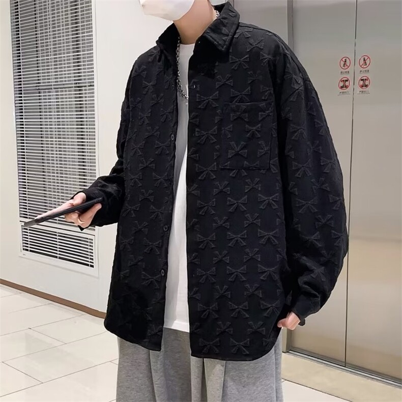 秋季发泡印花纯色衬衫男2022韩版潮流宽松衬衣外套W5254-P38,男装衬衫,星座512-2