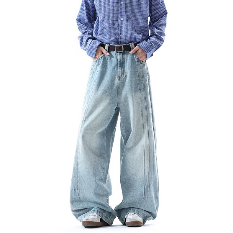 水洗裤子男穿搭2026新款直筒宽松阔腿牛仔裤男7067P51，男装牛仔裤，星座410-2