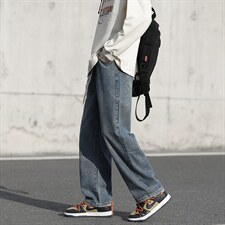 港风宽松直筒裤水洗牛仔裤A338-1KN12P40，男装牛仔裤，电商D325