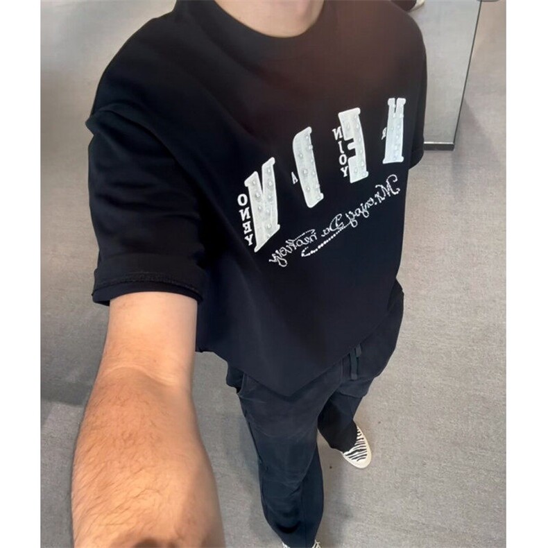 美式高街小香风贴布刺绣钉珠短袖T恤男女夏宽松重磅情侣半袖tee潮,男装T恤,星座601-1