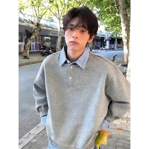 假两件拼接衬衫领卫衣男款美式打底长袖T恤AW18-P45图片