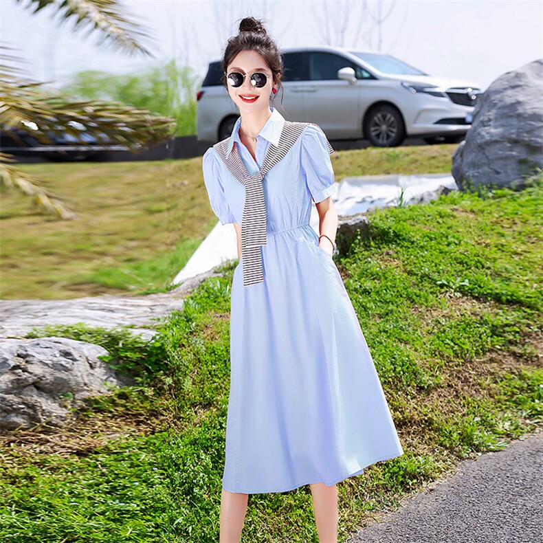 衬衫连衣裙2025夏新款小个子洋气时尚休闲显瘦甜酷条纹披肩裙,女装连衣裙,贵人树