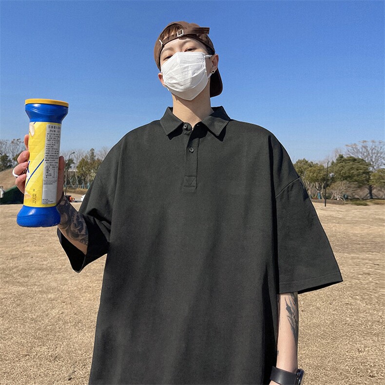得物抖音高品质二开珠地网眼透气面料纯色宽松短袖T恤翻领POLO衫,男装T恤,电商A486-1