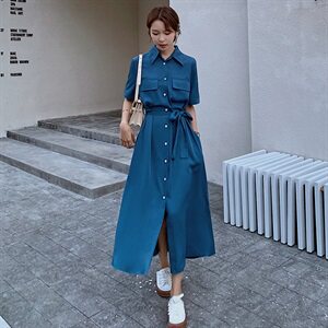 2023年夏季新款茶歇法式桔梗初恋炸街仙女森系裙子红色衬衫连衣裙图片