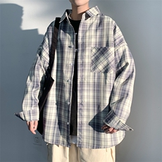 2026春季大码撞色格子衬衫男潮流oversize上衣外套C3303-P40控59，男装衬衫，电商A001