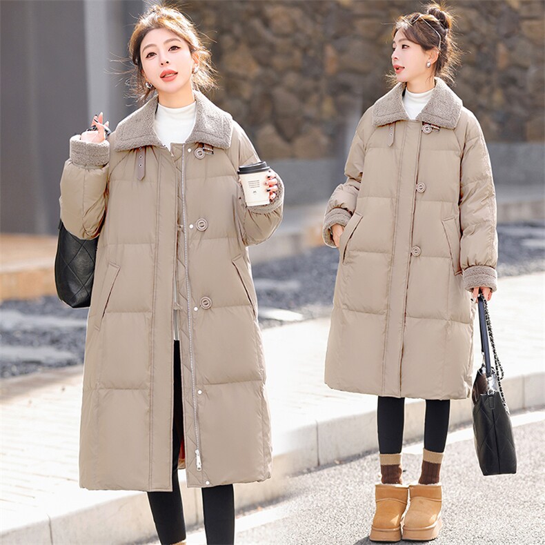 中长款羽绒服女2024冬季新款欧货大牌高端洋气羊羔毛翻领加厚外套,女装羽绒服,衣之秀