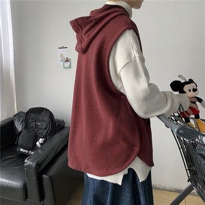 秋装港风针织背心宽松休闲ins潮毛线连帽马甲男女韩版潮 H204/P50图片
