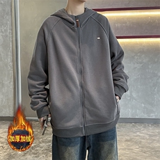 美式休闲雪花灰连帽卫衣插肩袖加绒拉链运动开衫外套男秋W61，男装卫衣，星座1116A-1（原606A）