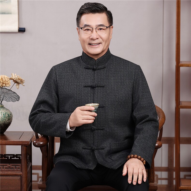 长期货新中式中老年唐装爸爸装立领盘扣夹克春秋款风外套GF9829，男装夹克，钱塘723