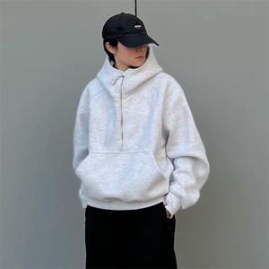 抖音得物二开 美式重磅宽松结构拉链设计防风高领连帽卫衣外套W76图片