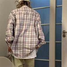 C120-P36水洗复古格子口袋长袖衬衫男女ins高街宽松小众，男装衬衫，电商B323A