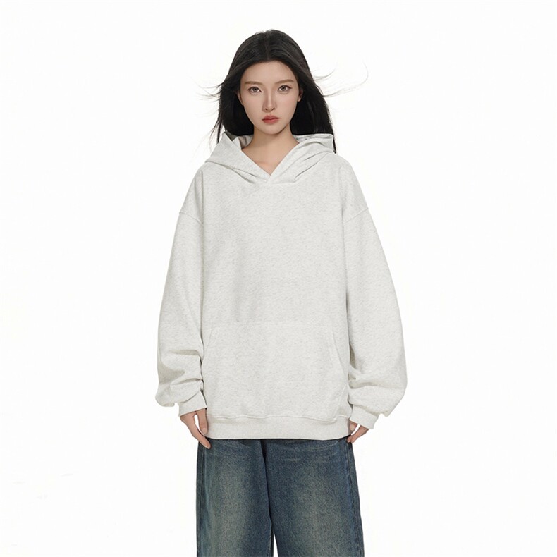 抖音得物高品质二开26春装美式高街无帽绳光板纯色连帽卫衣XS056,男装卫衣,电商A486