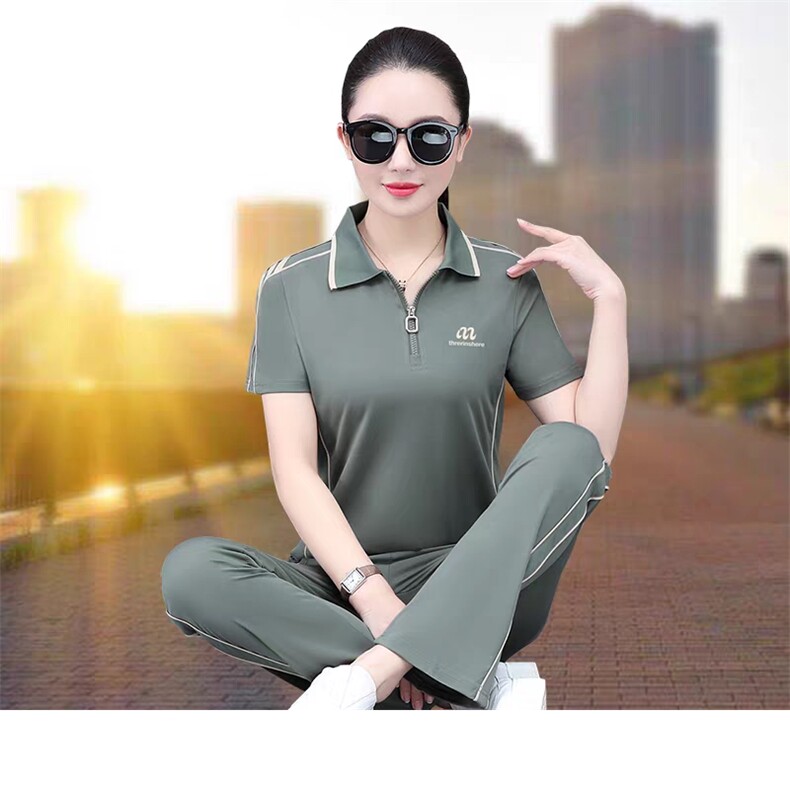 高级感冰丝运动套装女2025夏季新款时尚小个子遮肉短袖跑步两件套,女装套装/套裙,燕颉服饰