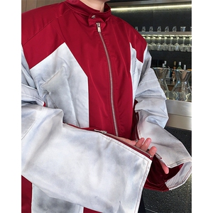 美式拼接夹克棒球服男女春秋季潮牌宽松复古情侣外套JK85577-p68图片