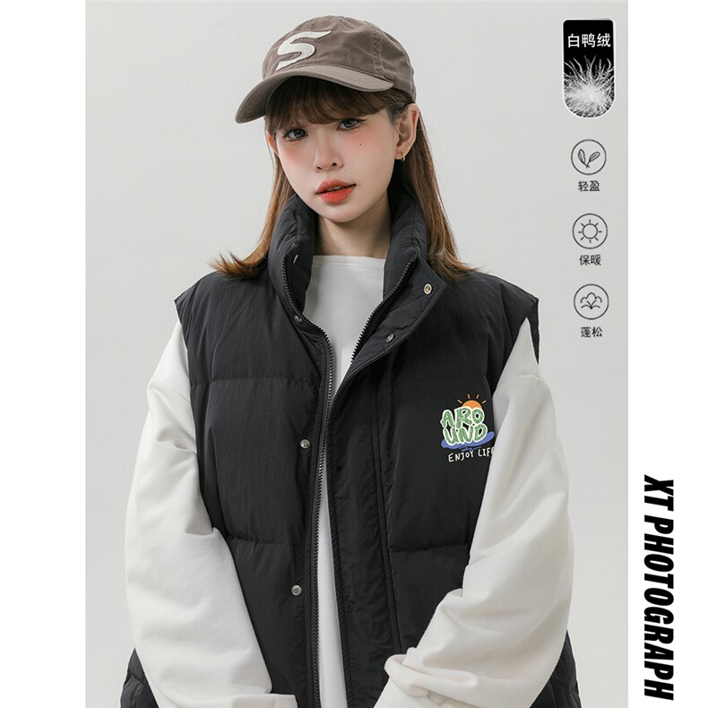 中性风新款冬季时尚百搭宽松白鸭绒羽绒马甲MJ616特批115控168,女装马甲,电商A268