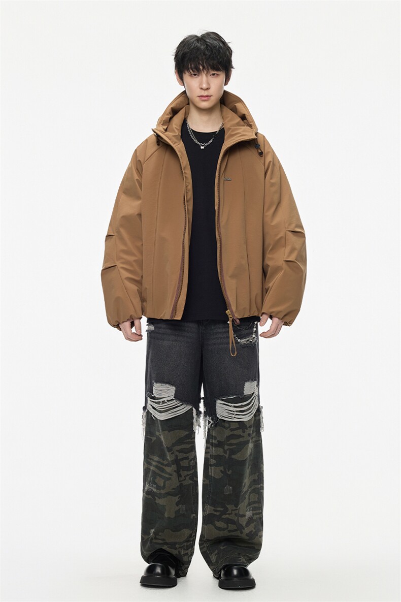 2025冬季新款纯色简约插肩袖连帽羽绒服男潮牌百搭保暖羽绒服外套,男装羽绒服,电商A234
