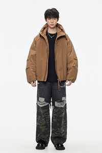 2025冬季新款纯色简约插肩袖连帽羽绒服男潮牌百搭保暖羽绒服外套图片
