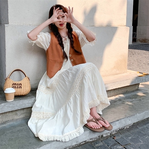 法式马甲流苏连衣裙两件套女2025夏季新款温柔风绝美别致长裙套装,女装连衣裙,浙宝305