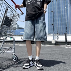 复古星空纹牛仔短裤男夏季薄款宽松直筒男款5分五分裤子DC05，男装牛仔裤，星座1116A-1（原606A）