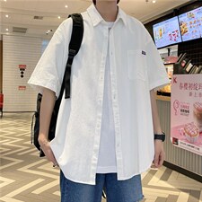 日系短袖衬衫男2023夏季薄款假两件衬衣ins痞帅外套男W3204-P30，男装衬衫，星座512-2