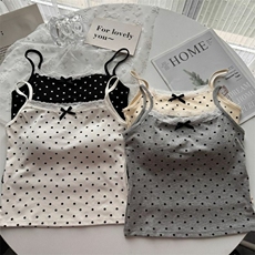 纯精棉针织内搭外穿波点纯欲拼接蕾丝修身显瘦吊带女，女装背心吊带，梦白服饰厂