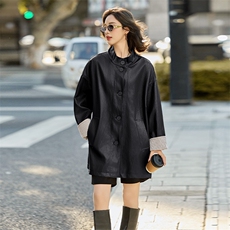 时髦皮衣外套女2025春秋新款休闲气质宽松立领PU皮夹克高级感上衣，女装皮衣，潮流依族