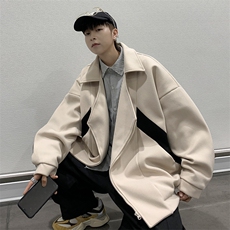 秋冬不规则拉链外套男英伦雅痞男装高级感夹克毛呢大衣W6607-P68，男装夹克，星座512-2