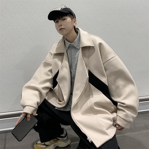 秋冬不规则拉链外套男英伦雅痞男装高级感夹克毛呢大衣 W6607-P68图片