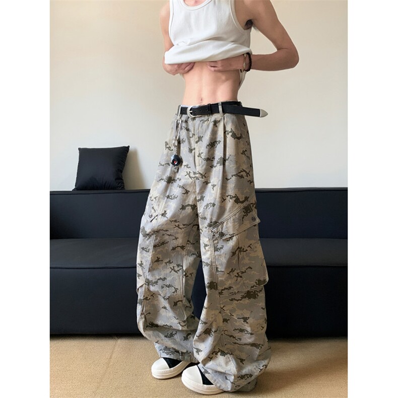 美式复古小众白迷彩弯刀休闲男女潮牌宽松显瘦工装裤NZ695-P60图片