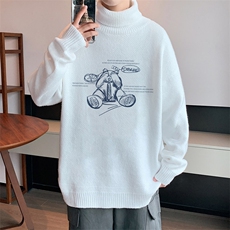！2023秋冬新款男士加厚高领毛衣百搭潮流印花针织衫M717P50，男装针织衫/毛衣，电商B220