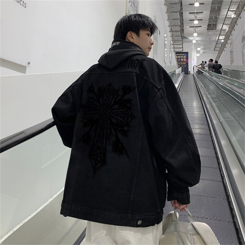 2025春季港风情侣假两件连帽牛仔夹克外套帽子可拆卸JK735-P88,男装夹克,星座912-1（原星座914-5）