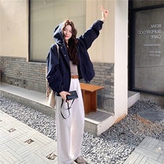 休闲藏青色连帽工装冲锋衣外套女春秋2025新款独特超好看夹克上衣，女装短外套，2C306