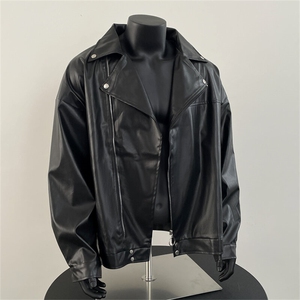 欧美街头宽松机车服皮衣男高级感飞行员PU皮夹克外套JK112-P60图片