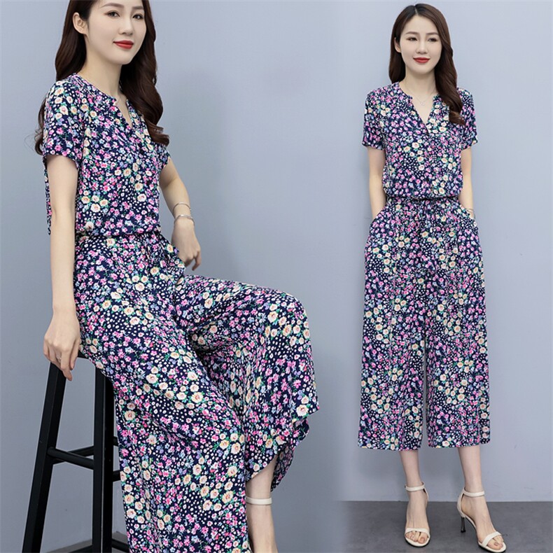 碎花连体裤夏女阔腿裤垂感夏季薄款显瘦2024新款夏装文艺裙子,女装连体裤,木橙西子