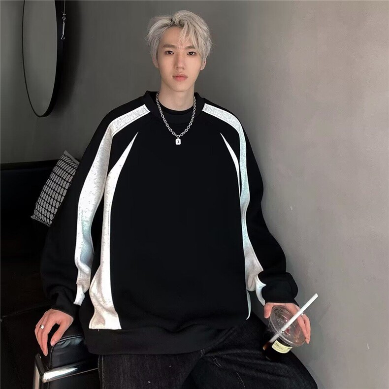 美式条纹拼接卫衣男202春秋季新款重磅潮牌重磅宽松休闲外套,男装卫衣,星座506A