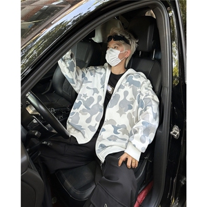 美式高街双帽迷彩鲨鱼卫衣外套女冬hiphop潮牌情侣帽衫WB375-P49图片