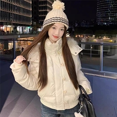 1506-1/G2060/P74韩系短款羽绒服女冬藏青连帽毛领百搭款，男装羽绒服，星座1506A