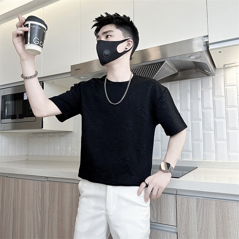 高级感提花面料短袖T恤男痞帅社会小伙半袖301C-DT78-P48控68,男装T恤,星座301C（原B323）