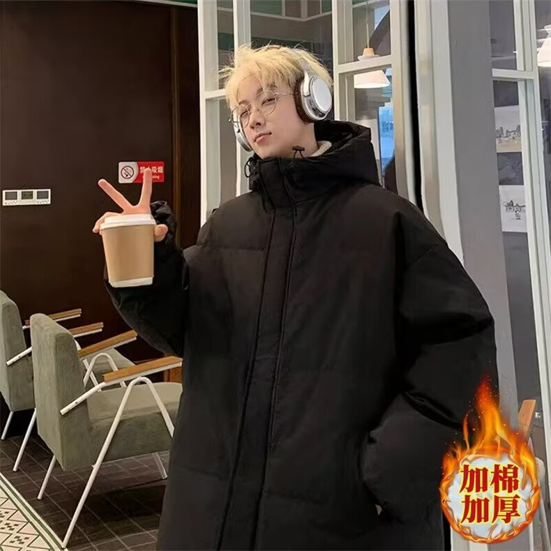 2026冬季潮牌简约纯色基础款面包服男保暖连帽宽松休闲百搭棉服，男装棉衣，星座506A