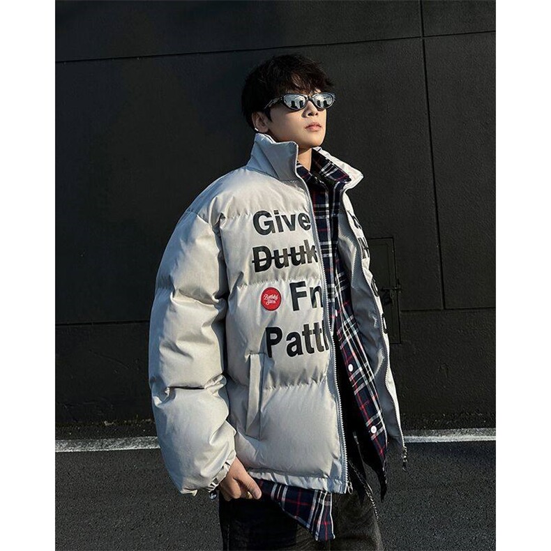 假两件棉服男士韩版潮流高街字母2024冬季ins棉衣外套MF328-P93,男装棉衣,星座412-2